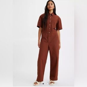 Levi's Short-Sleeve Button Utility Jumpsuit in Rust